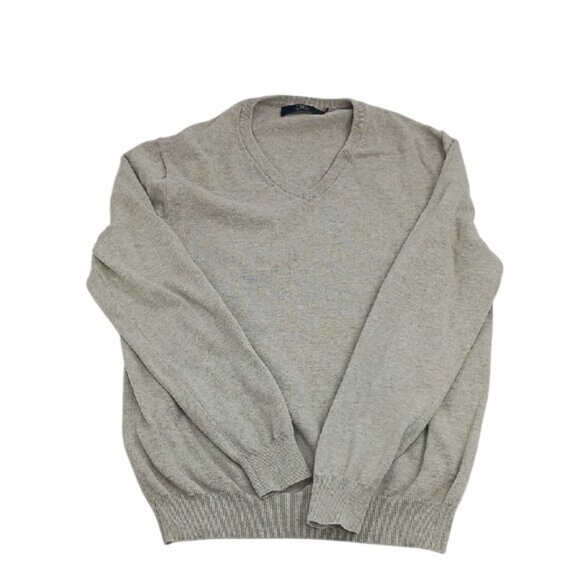 J. Crew Sweater V Neck Stretch Long Sleeve Preppy Tan Mens Size Medium - Picture 1 of 5